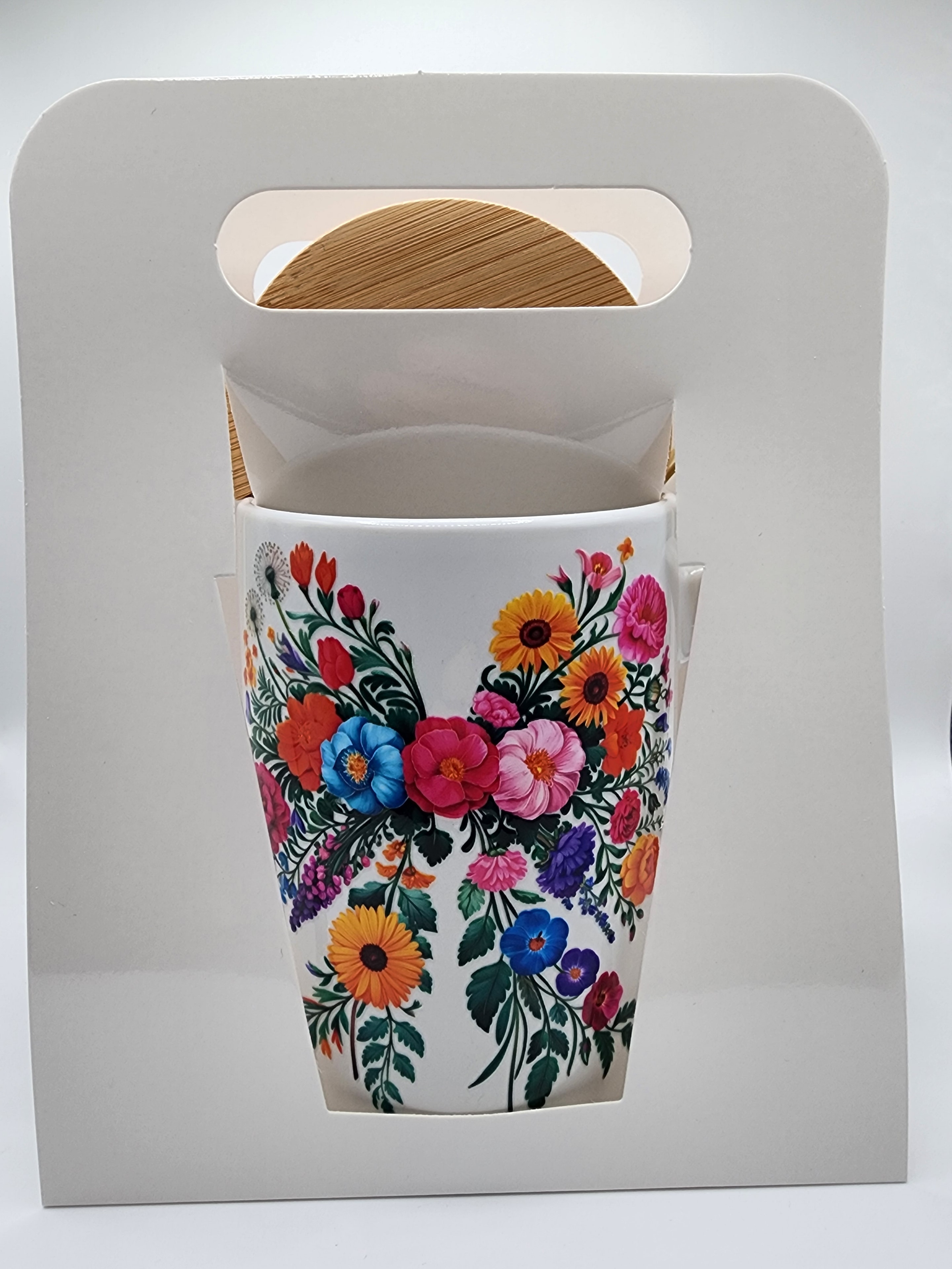 Floral Coffee Mug w/ Lid & Spoon